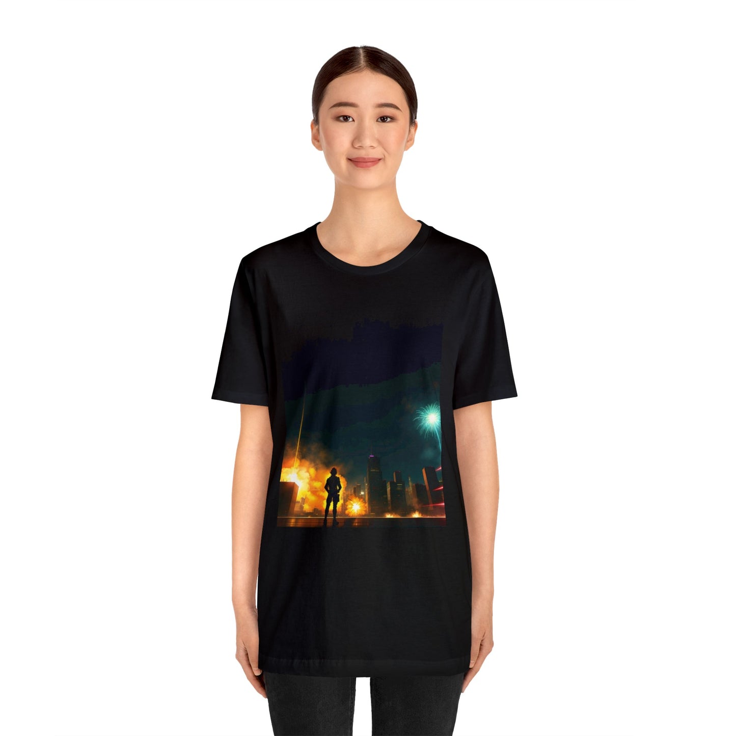 Unisex Anime Style Ai Generated Skyline Short Sleeve Tee